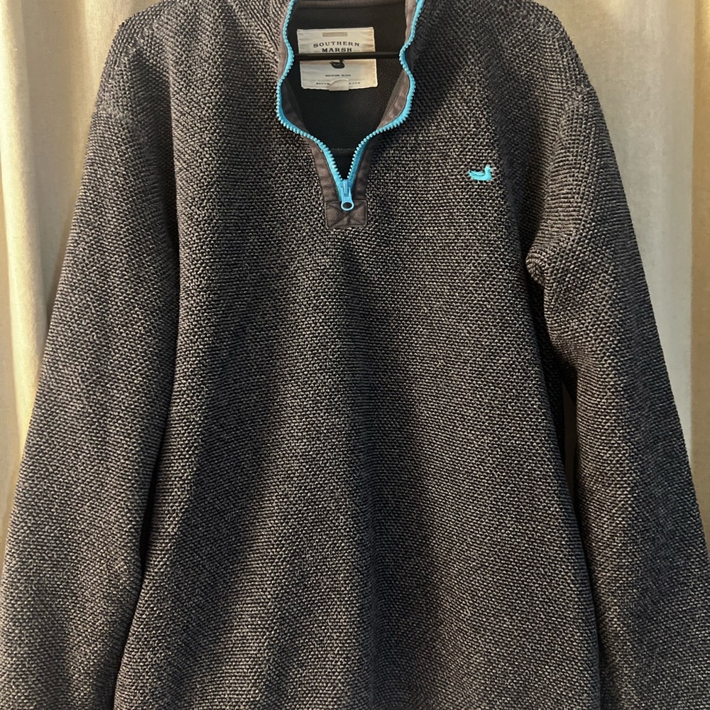 NOT FOR SALE—-Southern Marsh Men's Gray Half Zip Pullover with Blue Trim